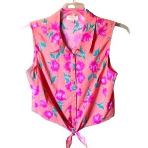 Anthropologie | ModCloth Tie-Front Crop Top Multicolor Large